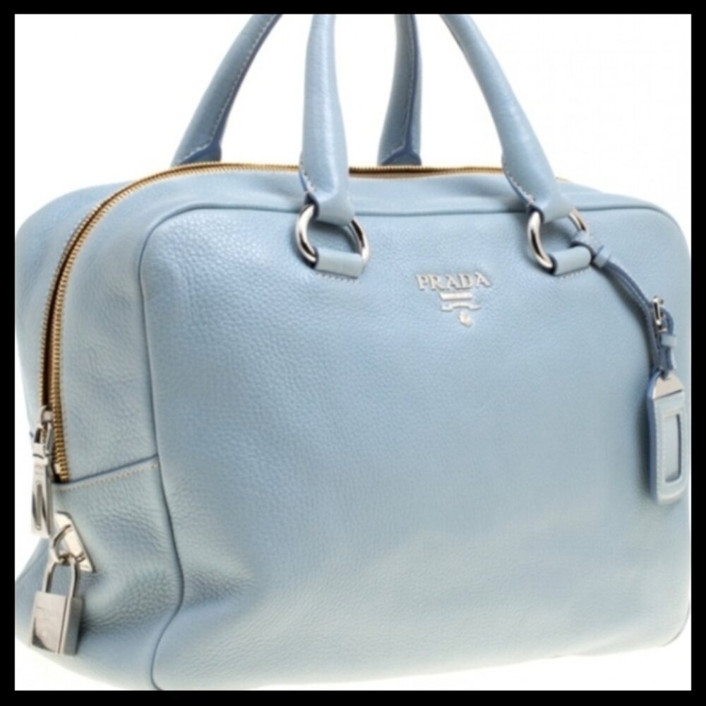PRADA Light Blue Leather Bowler Handbag - Picture 3 of 16
